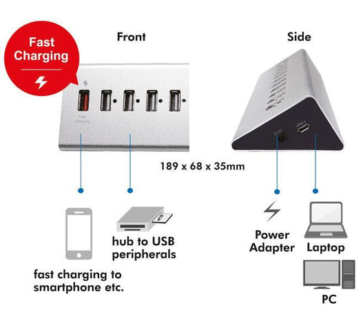 Hub USB 11 Porte in Alluminio con Ricarica Veloce