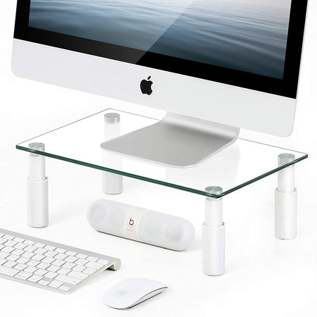 Stand da Scrivania Regolabile Vetro Trasparente per Monitor Notebook