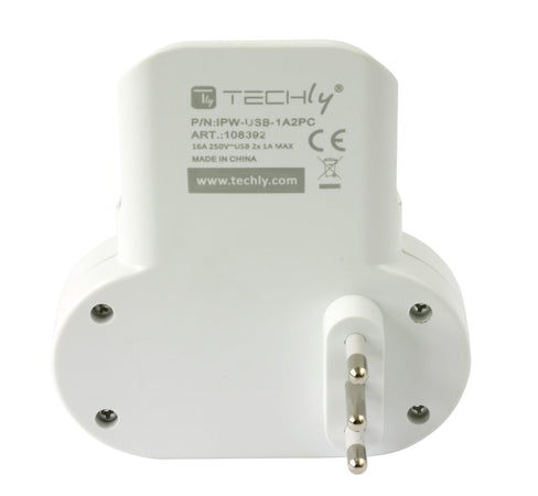 Adattatore Presa bipasso/Schuko 2 USB 1A con porta telefono
