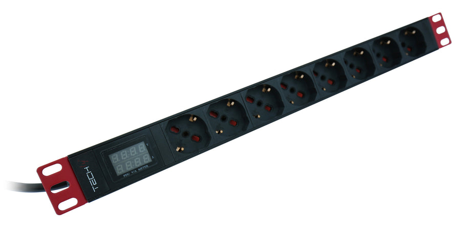 Multipresa 8 Posti da Rack 19'' con Misuratore Voltaggio e Amperaggio Spina Italiana 1U