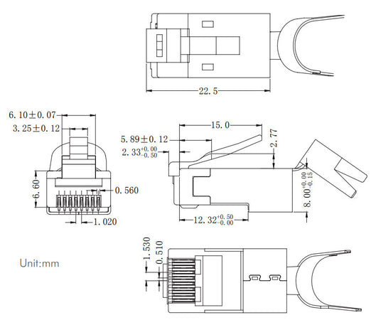 Plug Modulare Dorato RJ45 CAT.8.1/CAT.6A 10pz