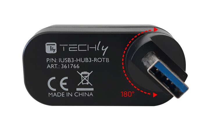 Mini Hub Rotante con 3 Porte USB 3.0 Nero