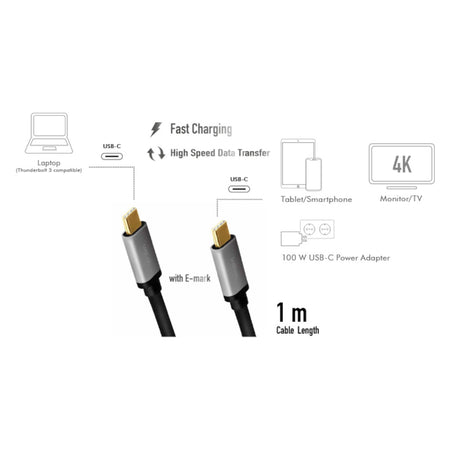 Cavo SuperSpeed 10Gbps USB-C&tradeM/USB-C&tradeM USB3.2 Gen2 4K/60Hz PD 1m Nero