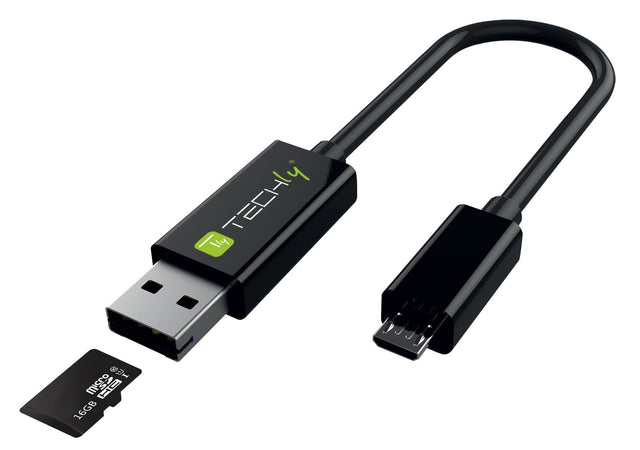 Cavo USB OTG Micro B / USB A con Lettore Micro SD/SDHC 26cm Nero
