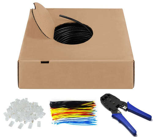 Kit Matassa U/UTP Cavo Cat.6 CCA Rigido 305m Fascette e Plug RJ45