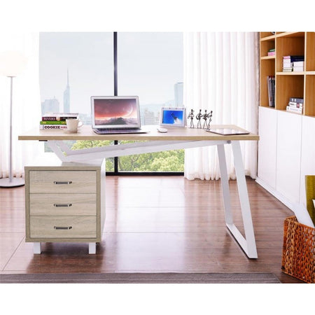 Scrivania per Computer dal Design Moderno con Tre Cassetti Quercia