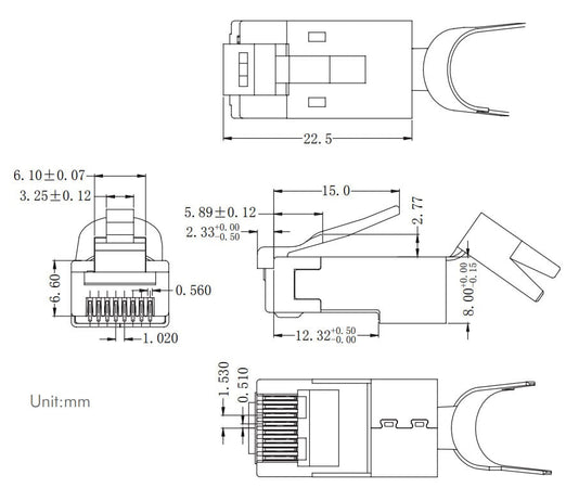 Plug Modulare Dorato RJ45 CAT.8.1/CAT.6A 10pz