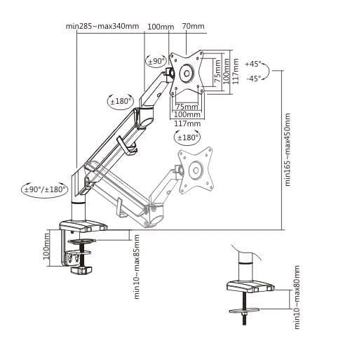 Supporto da Scrivania Monitor LED 17-32'' con Molla a Gas Bianco Silver