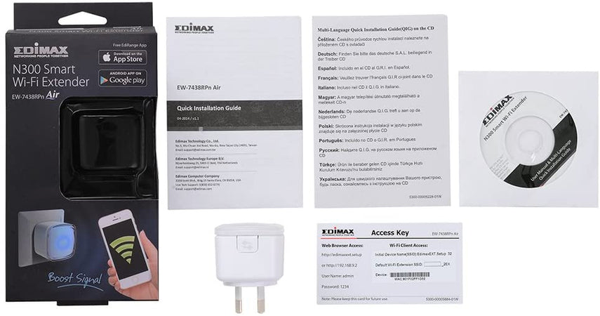 Ripetitore Wireless da Muro 2,4GHz N300 Smart Wi-Fi con EdiRange App, EW-7438RPN AIR