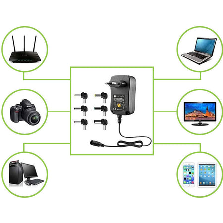 Alimentatore Universale Regolabile 7,2W AC/DC 3V-12V 600 mA con 6 Spine DC Porta USB 1A