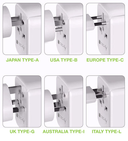 Adattatore da Viaggio Universale 150 Paesi 3 porte USB tipo A Bianco