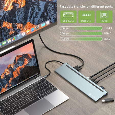 Docking Station 12 in 1 USB-C&trade Hub VGA HDMI DP RJ45 con Lettore Micro SD/SD