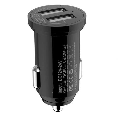Mini Caricatore da Auto 2 Porte USB-A 24W/4.8A Nero