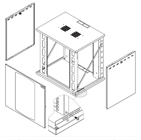 Armadio Rack 19'' a Muro 22U P 600mm L 800mm Porta Vetro Nero