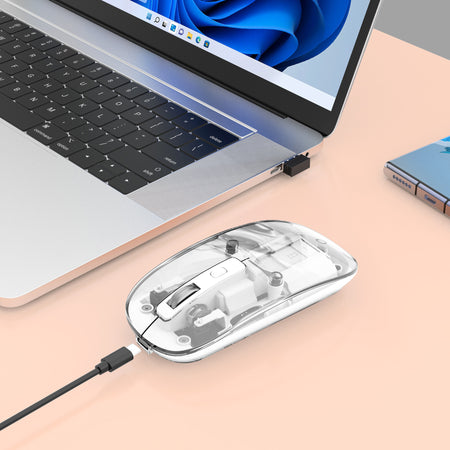 Mouse Ottico Wireless 800-1600 dpi con Micro Ricevitore USB Bianco Trasparente