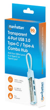 Hub Combo USB 3.0 USB-C&trade e USB-A 4 Porte Verde Trasparente
