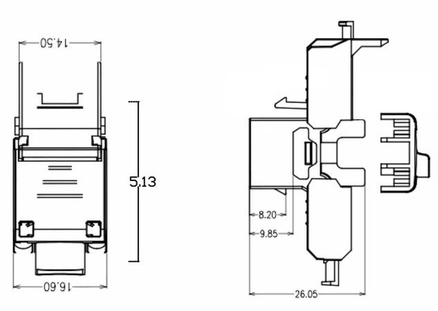 Frutto Keystone RJ45 Cat.6A UTP Tool-Free Nero Grigio