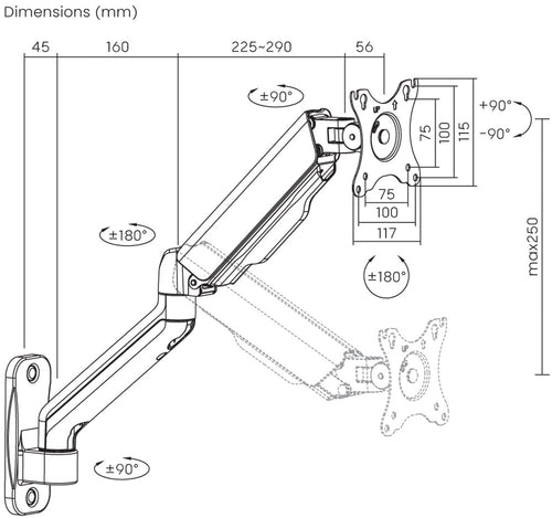 Supporto a Muro con Molla per TV 17-32'' Estensione 55,1 cm