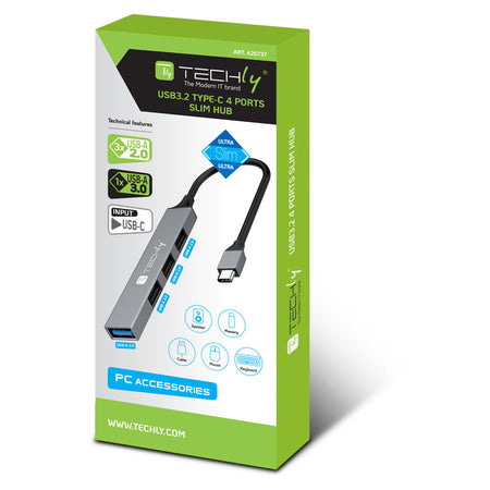 Hub USB-C&trade 3.2 a 4 porte USB-A Slim in Metallo
