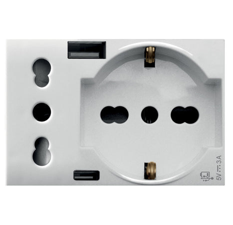 WHITEK S44 Presa Schuko Presa Italiana USB-A e USB-C&trade 2P+T 10/16A 250V 3 Moduli Bianco Opaco, 44609015USB