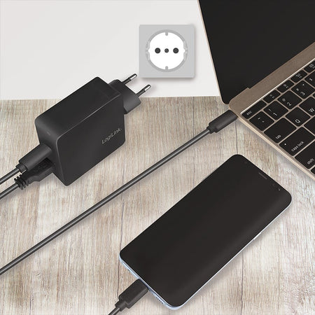 Caricatore da Muro USB-C&trade e USB tipo A 65W Nero