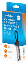 Hub Combo USB 3.0 USB-C&trade e USB-A 4 Porte Nero Trasparente