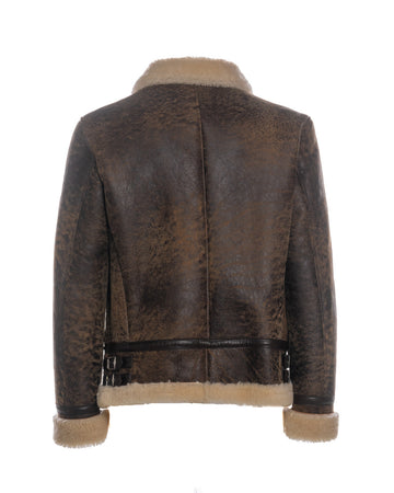 Franco - Giacca Uomo Beige effetto Graffiato in vero montone Shearling
