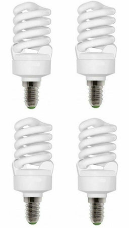 4 LAMPADINE 14 A BASSO CONSUMO 20 W = SVILUPPO 94 w LUCE FREDDA ACCEN RAPIDA