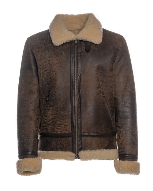 Franco - Giacca Uomo Beige effetto Graffiato in vero montone Shearling