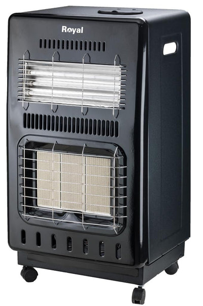 Stufa a gas GPL ad infrarossi e Elettrico Ventilata 4,2 Kw con ruote e sistema di sicurezza e kit Incluso ITA ECM Nero