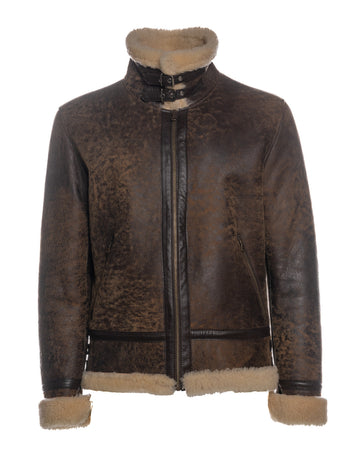 Franco - Giacca Uomo Beige effetto Graffiato in vero montone Shearling