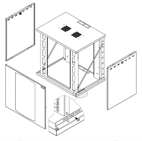 Armadio Rack 19'' a Muro 22U P 600mm L 800mm Porta Vetro Nero