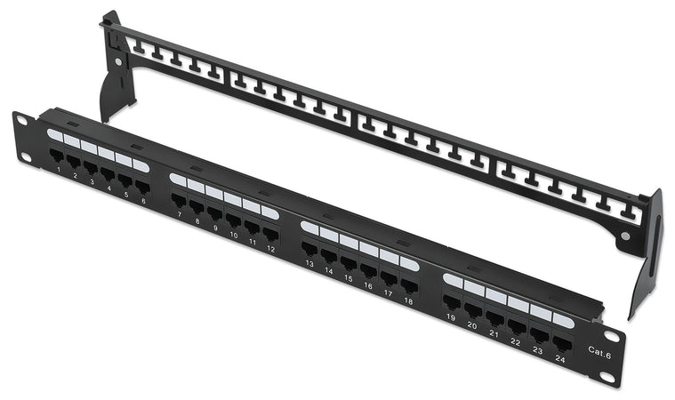 Pannello Patch UTP 24 Posti RJ45 Cat.6 con Barra Gestione Cavi