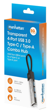 Hub Combo USB 3.0 USB-C&trade e USB-A 4 Porte Nero Trasparente