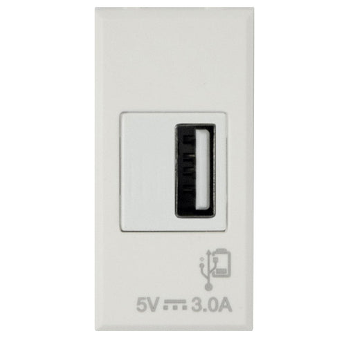 WHITEK S44 Caricatore USB-A 3A 240V 1 Modulo Bianco Opaco, 446082USB3A