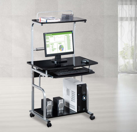 Scrivania Mobile per PC Stampante con Tastiera Estraibile Nero Lucido