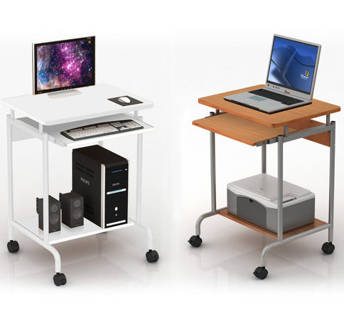 Scrivania Mobile ''Compact'' per Computer Ripiano Tastiera Scorrevole Bianco