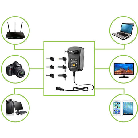 Alimentatore Universale Regolabile 7,2W AC/DC 3V-12V 600 mA con 6 Spine DC Porta USB 1A
