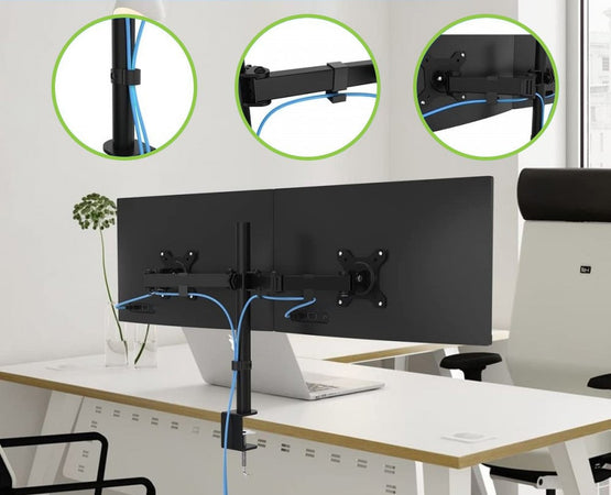 Supporto da Scrivania per 2 Monitor 13-27'' Diametro 48 mm ad Altezza Regolabile con Morsetto a C
