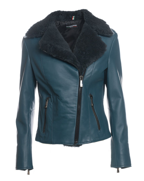 Giselle - Giacca Donna blu in Vero Montone Shearling