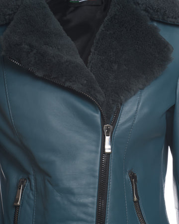 Giselle - Giacca Donna blu in Vero Montone Shearling