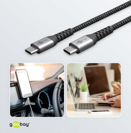 Cavo Tessile USB-C&trade Maschio/USB-C&trade Maschio 0,5 m Grigio
