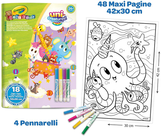 25-1040 Mini Kids-Maxi Pagine da Colorare e 4 Pennarelli con Punta Arrotondata