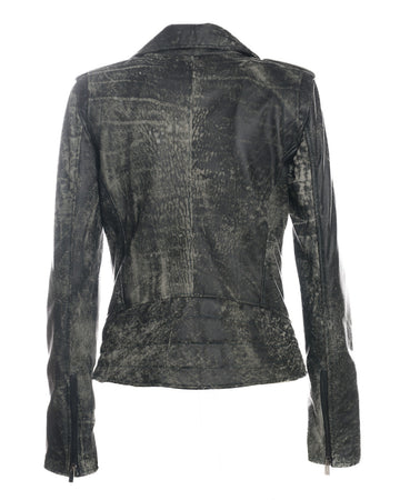 Emma - Chiodo donna verde graffiato in vera pelle