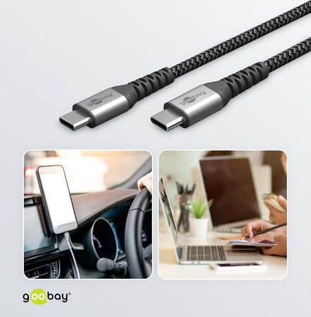 Cavo Tessile USB-C&trade Maschio/USB-C&trade Maschio 0,5 m Grigio