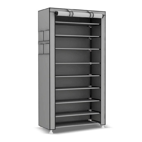 Scarpiera Salvaspazio 10Ripiani 27Paia Struttura Metallo Tessuto TNT 60x30 H160cm Grigio