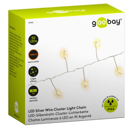 Stringa di 50 Luci LED a Grappolo di Filo d'argento Bianco Caldo IP44