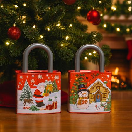 Salvadanaio decorativo lucchetto in latta per decorazioni natalizie