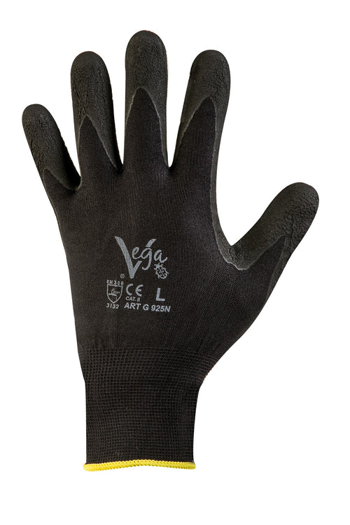 Guanti da lavoro G/925 supporto nylon nero + schiuma lattice