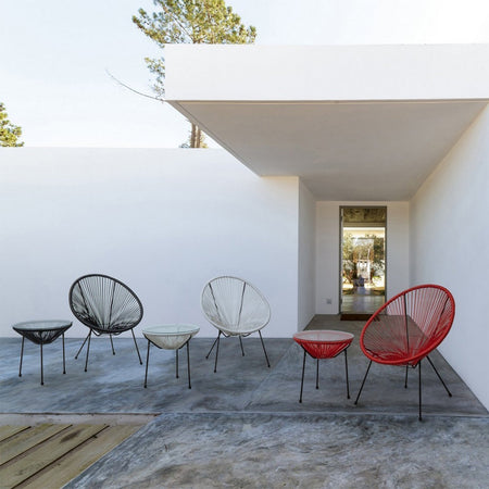 Salottino moderno "Parker" con poltrone e tavolino in corda sintetica per giardino e veranda